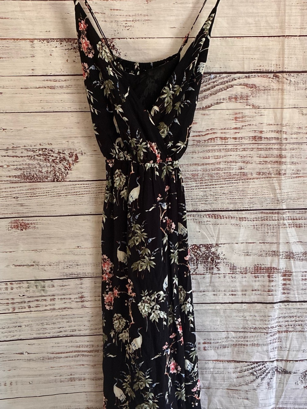 Banana Republic Black Floral Maxi Dress with Spaghetti Straps Size 8 Medium